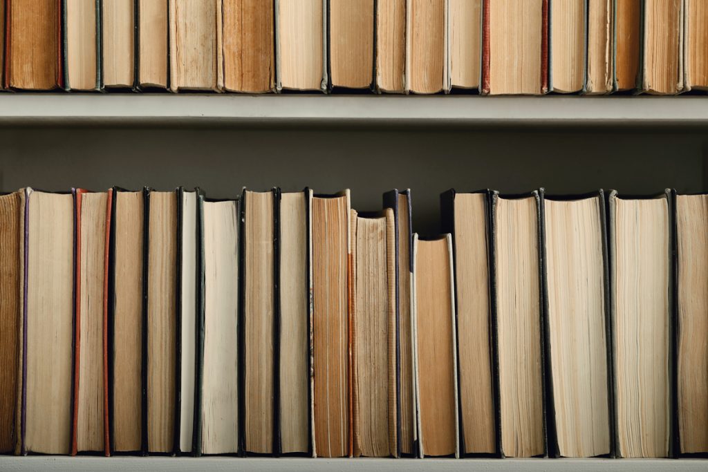 Books on a book shelves.